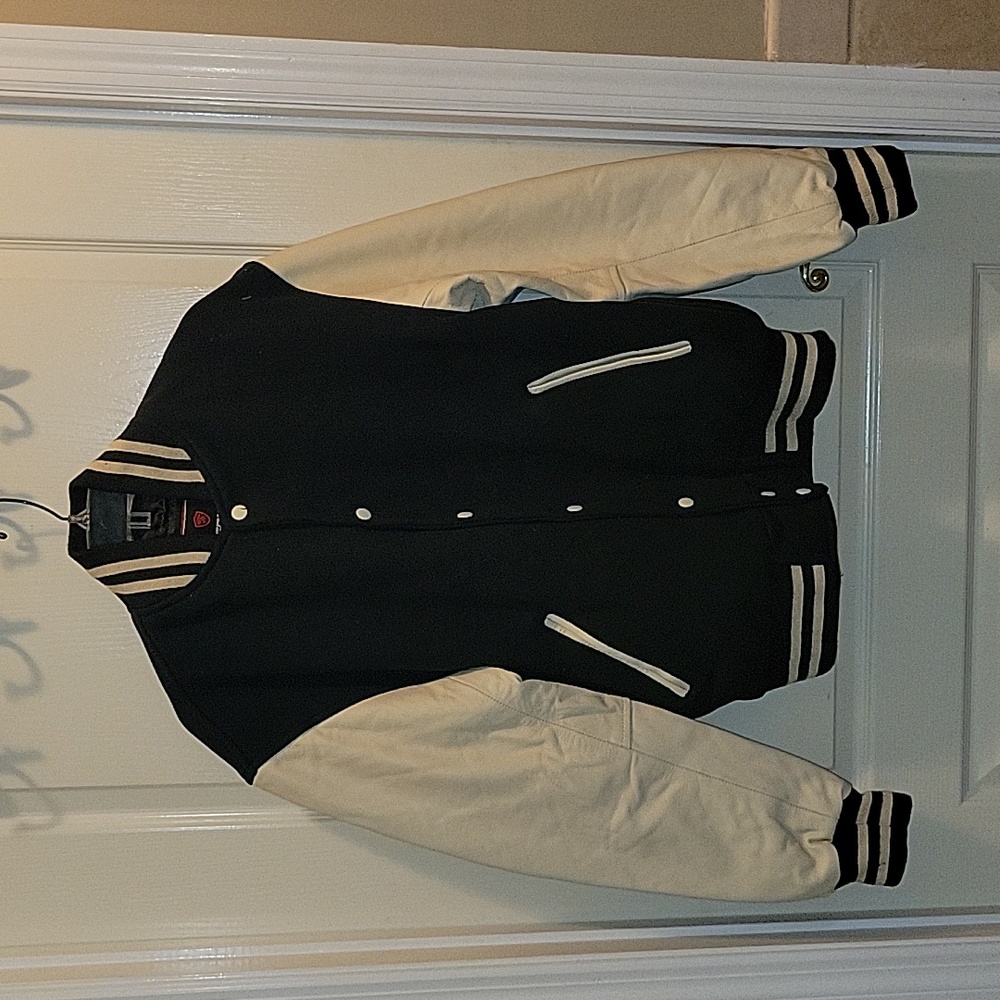 Sledwise varsity letterman jacket dark green cream wool leather premium SM NEW…